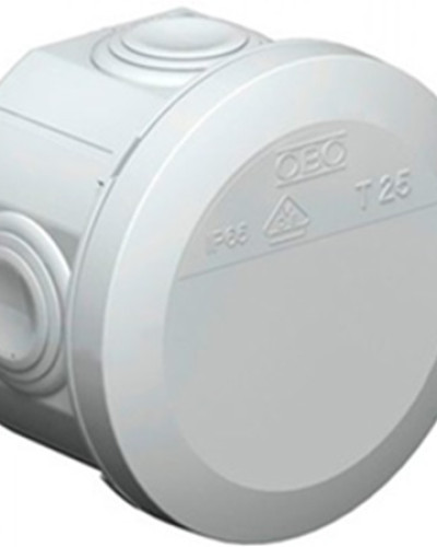 Коробка розподільча Obo Bettermann T 25, d80, IP 65, світлосіра, з кабельними вводами