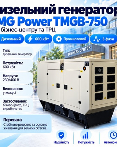 Дизельний генератор TMG Power TMGB-750 600 кВт (750 кВА) Дизельний генератор TMG Power TMGB-750 600 кВт (750 кВА)
