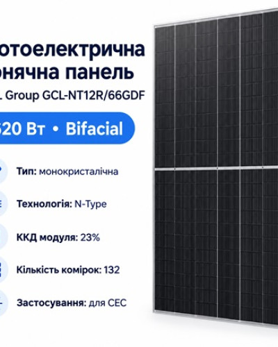 Сонячна панель GCL Group 620W Bifacial GCL-NT12R/66GDF