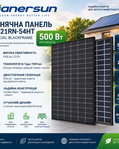 Сонячна панель Hanersun HN21RN-54HT 500W Bifacial BlackFrame