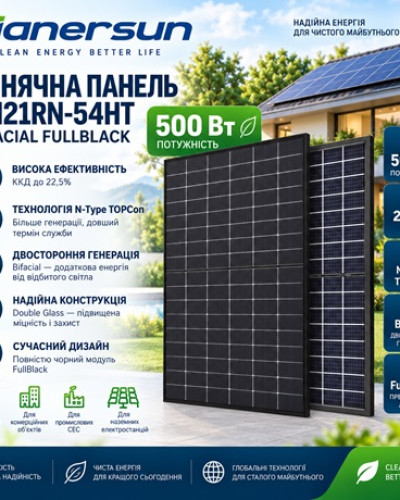Сонячна панель Hanersun HN21RN-54HT 500W Bifacial FullBlack