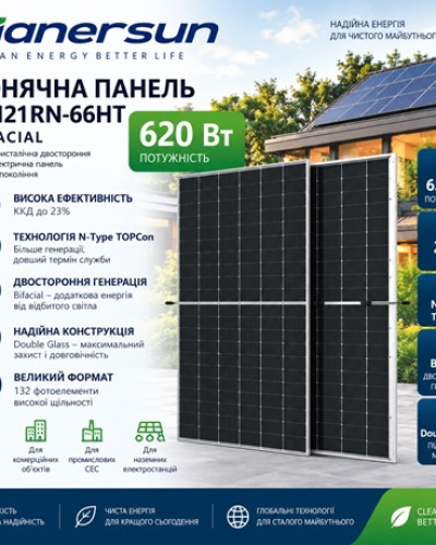 Сонячна панель Hanersun HN21RN-66HT 620W Bifacial двостороння