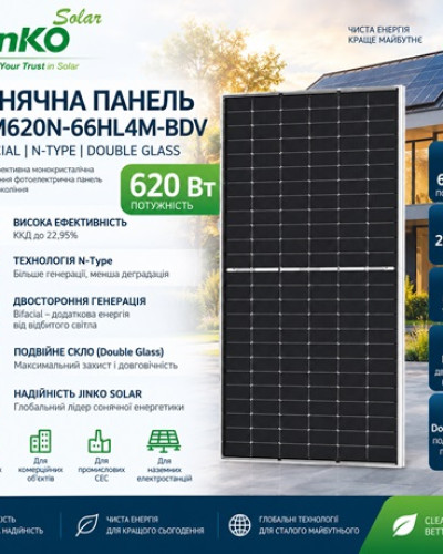 Сонячна панель Jinko Solar JKM620N-66HL4M-BDV 620W Bifacial N-Type