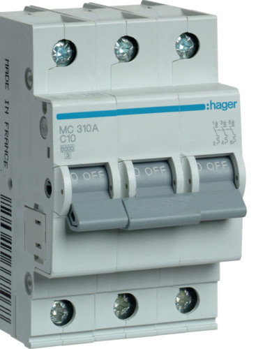 Автоматический выключатель 10А 3P С 6кА MC310A Hager