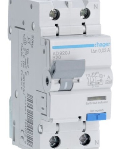 Дифавтомат HAGER 2-п AD920J B 20A 30mA 6KA