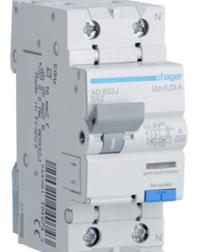 Дифавтомат HAGER 2-п AD932J B 32A 30mA 6KA