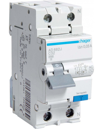 Автоматический выключатель 1P+N 4.5kA C-20A 30mA AC Hager