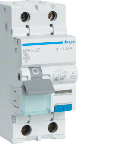 Дифавтомат 1P+N, 6kA, C-6A, 30mA, A, Hager ADA956D