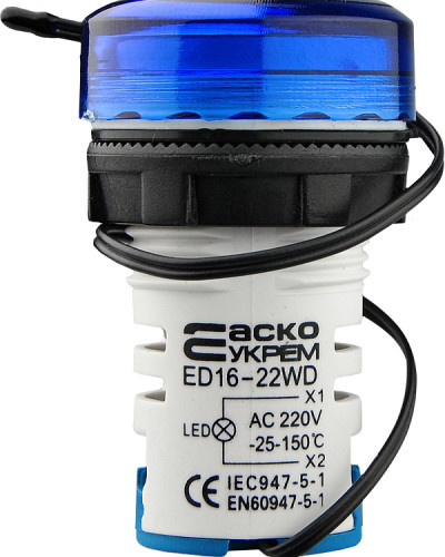 Круглий цифровий вимірювач температури ED16-22WD  -25С - 150С (синій)
