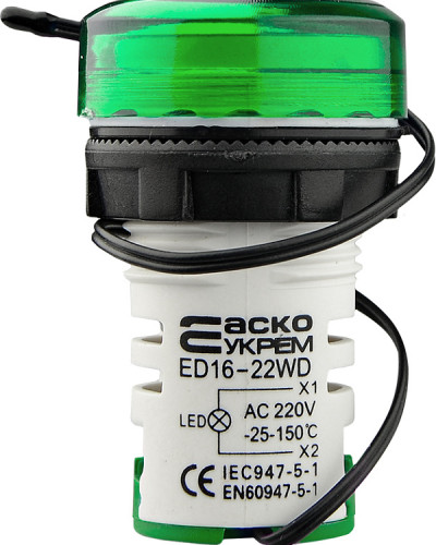 Круглий цифровий вимірювач температури ED16-22WD  -25С - 150С (зелений)