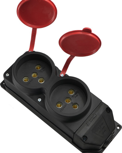 Колодка каучукова 3Р+РЕ з захисними кришками двомісна (2×25А) IP44