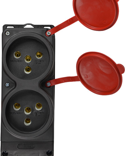 Колодка каучукова 3Р+РЕ з захисними кришками двомісна (2×25А) IP44
