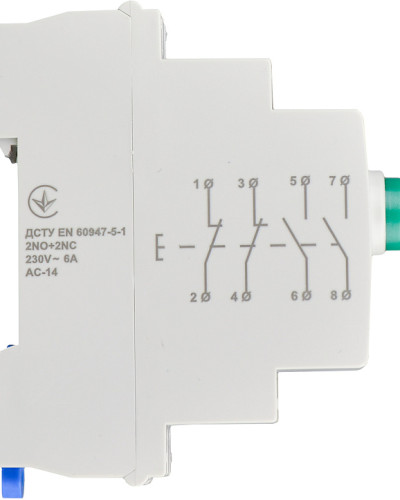 Модульна кнопка без фіксації 2NO+2NC 230V АС МВ-22 зелена