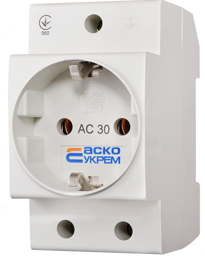 Розетка з заземленням AC30 2Р+РЕ