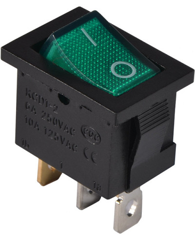 KCD1-2-101N GR/B  220V Перемикач 1 клав. зелений з підсвічуванням