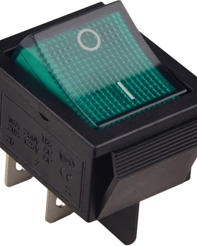 KCD2-201N GR/B Перемикач 1 клав.  з підсвічуванням 12 V AC/DC зелений