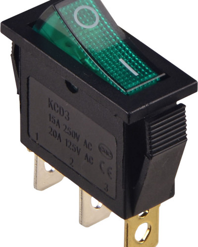 KCD3-101N GR/B Перемикач 1 клав. з підсвічуванням 12 V AC/DC зелений