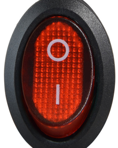KCD1-9-101N R/B 220V Перемикач 1 клав. овал. червоний з підсвічуванням
