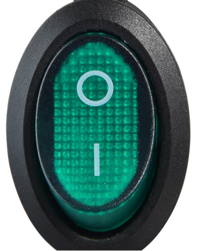 KCD1-9-101N C3-GR/B 220V Перемикач 1 клав. овал. зелений з підсвічуванням