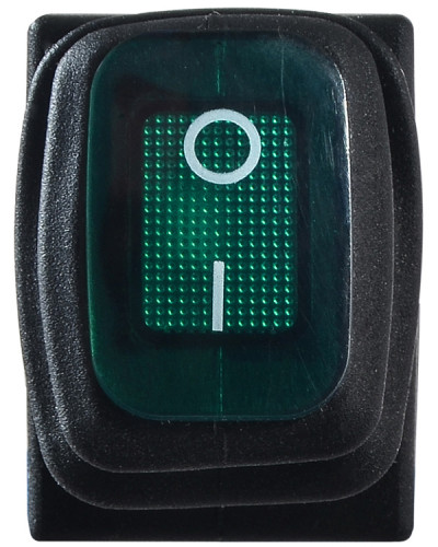 KCD1-2-101NW GR/B  220V  Перемикач 1 клав. вологозах. зелений з підсвічуванням