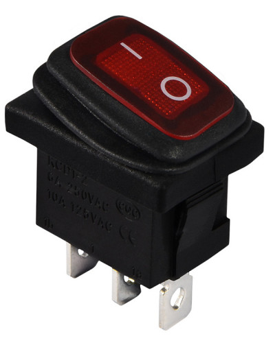 KCD1-2-101NW R/B  220V  Перемикач 1 клав. вологозах. червоний з підсвічуванням