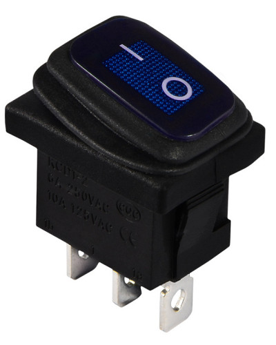 KCD1-2-101NW BL/B  220V  Перемикач 1 клав. вологозах. синій з підсвічуванням