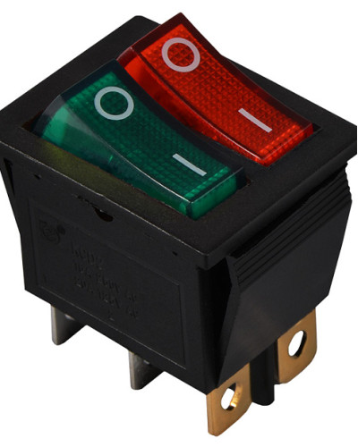 KCD2-2101N GR+R/B 220V Перемикач 2 клав. зелений+червоний з підсвічуванням