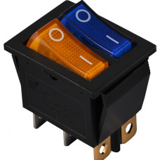 KCD2-2101N BL+YL/B 220V Перемикач 2 клав. жовтий+синій з підсвічуванням
