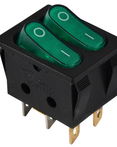 KCD2-5-2101N GR/B  220V Перемикач 2 клав. зелений з підсвічуванням