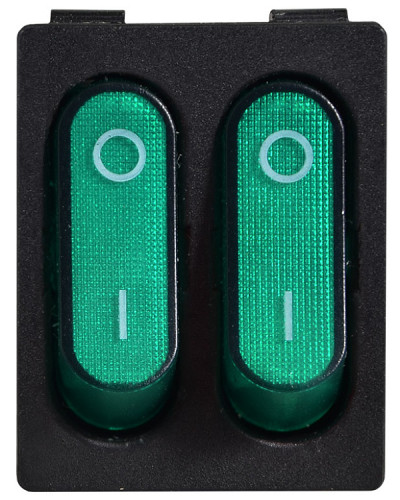 KCD2-5-2101N GR/B  220V Перемикач 2 клав. зелений з підсвічуванням