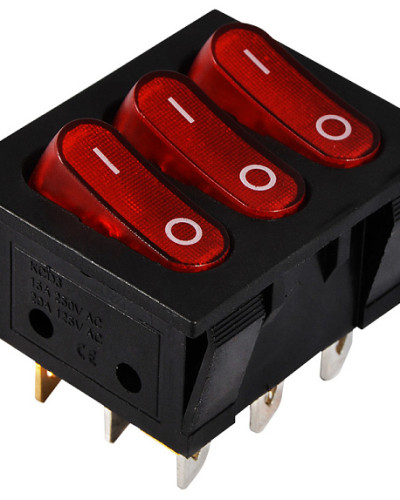 KCD2-3101N R/B  220V  Перемикач 3 клав. червоний з підсвічуванням