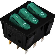 KCD2-3101N GR/B  220V  Перемикач 3 клав. зелений з підсвічуванням