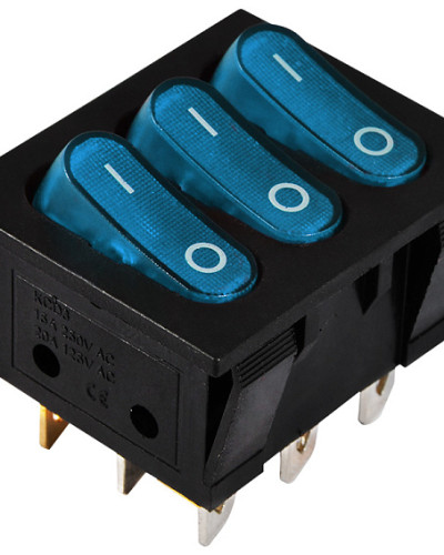 KCD2-3101N C3-BL/B  220V  Перемикач 3 клав. синій з підсвічуванням