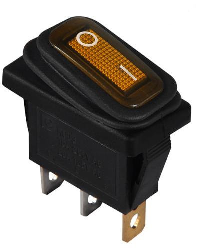 KCD3-101NW YL/B 220V  Перемикач 1 клав. вологозах. жовтий з підсвічуванням