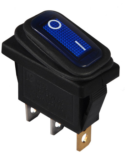 KCD3-101NW BL/B  220V Перемикач 1 клав. вологозах. синій з підсвічуванням