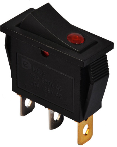 KCD3-101EN R/B 220V  Перемикач 1 клав. червоний з  підсвічуванням (точковим)