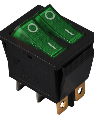 KCD2-2101N C3-GR/B 220V Перемикач 2 клав. зелений з підсвічуванням
