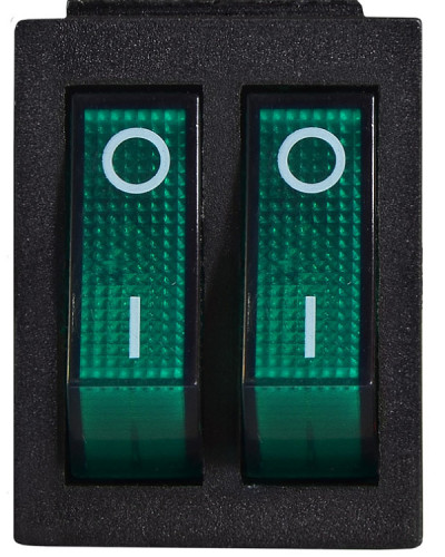 KCD2-2101N C3-GR/B 220V Перемикач 2 клав. зелений з підсвічуванням