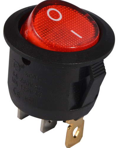 KCD1-5-101N R/B  220V Перемикач 1 клав. круглий червоний з підсвічуванням