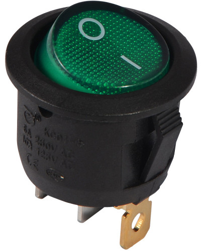 KCD1-5-101N GR/B  220V Перемикач 1 клав. круглий зелений з підсвічуванням