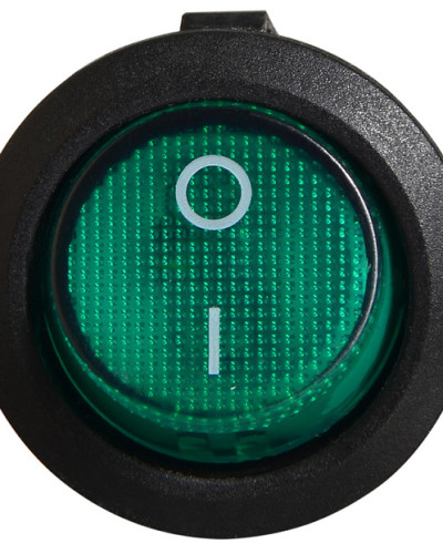 KCD1-5-101N GR/B  220V Перемикач 1 клав. круглий зелений з підсвічуванням