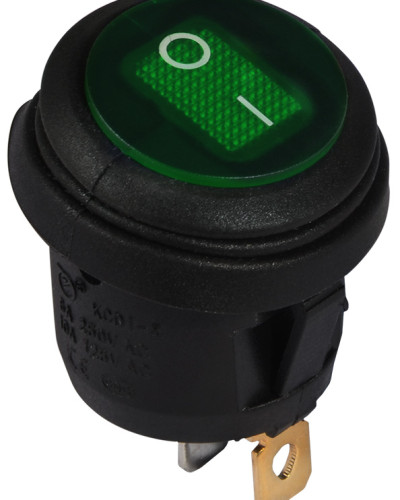 KCD1-5-101NW GR/B 220V   Перемикач 1 клав.круглий вологозах. зелений з підсвічуванням