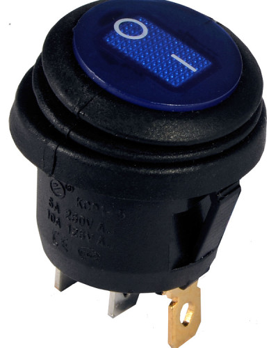 KCD1-5-101NW BL/B 220V   Перемикач 1 клав.круглий вологозах. синій з підсвічуванням