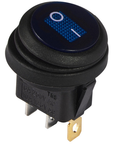 KCD1-8-101NW BL/B 220V   Перемикач 1 клав.круглий вологозах. синій з підсвічуванням