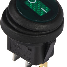 KCD1-8-101NW GR/B 220V   Перемикач 1 клав.круглий вологозах. зелений з підсвічуванням