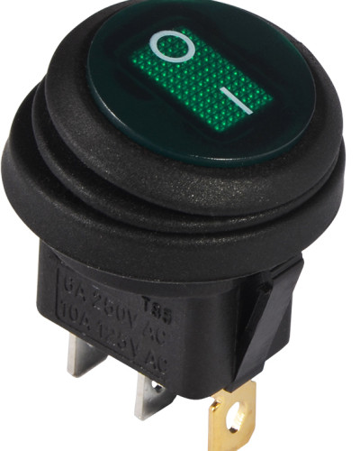 KCD1-8-101NW GR/B 220V   Перемикач 1 клав.круглий вологозах. зелений з підсвічуванням
