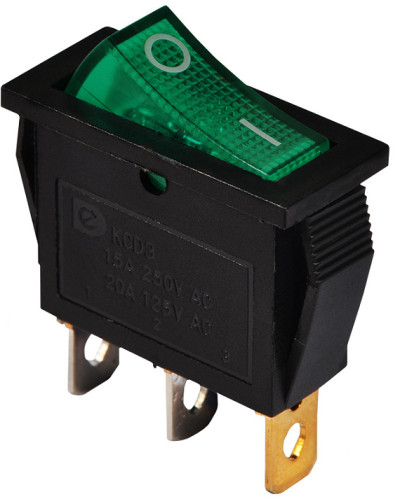 KCD3-101N GR/B 220V  Перемикач 1 клав. зелений з підсвічуванням