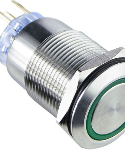 TYJ 19-272 Кнопка металева пласка з підсвічуванням, 2NO+2NC, зелена 220V.