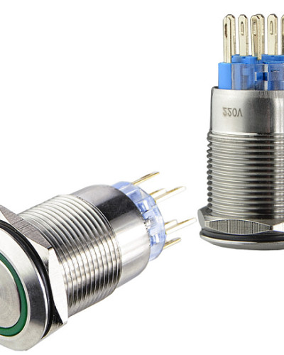 TYJ 19-272 Кнопка металева пласка з підсвічуванням, 2NO+2NC, зелена 220V.