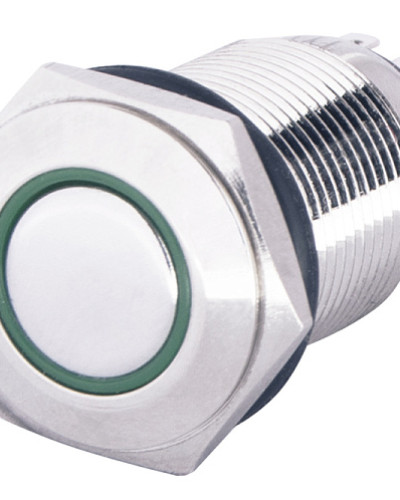 TYJ 16-261 Кнопка металева пласка з підсвічуванням, 1NO+1NC, зелена  220V.
